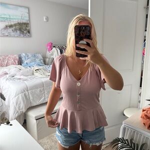 Francesca's Collections Dusty Pink Peplum Blouse